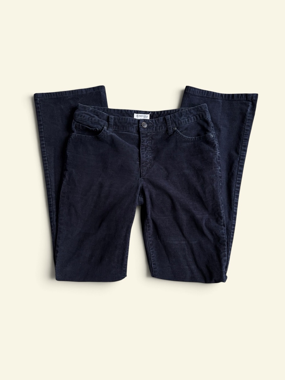 St Johns Bay Women's 8 Navy Blue Corduroy Pants Bootcut Mid Rise Stretch 32x31.5